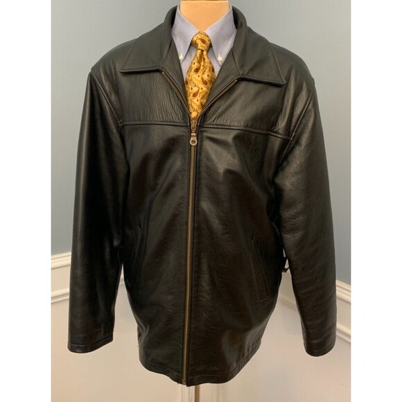 Oakwood Black Leather Coat Mens XL Thinsulate Quilted Liner Full Zip 90s Jacket